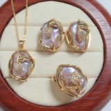 Collier complet + Boucles d'oreilles en perles d'eau douce dorées