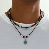 Collier de luxe pour hommes avec des perles en turquoise en œil de tigre | Or