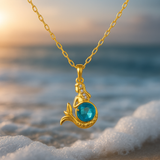 Collier de sirène doré avec cristal bleu
