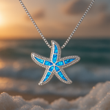 Collier en argent avec étoile de mer lumineuse et opale
