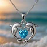 Collier en argent double avec des dauphins de l'amour