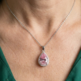 Collier en forme de goutte rose | Or blanc