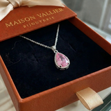 Collier en forme de goutte rose | Or blanc