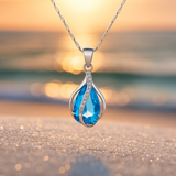 Collier en goutte fait main en zircon bleu