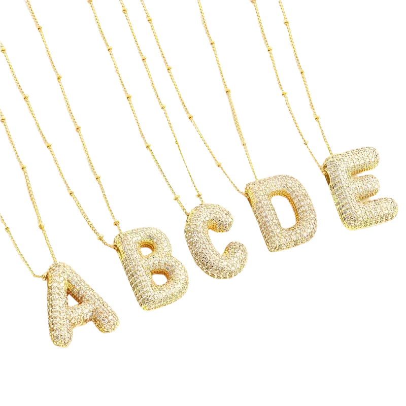 Collier initial en lettres bulles | Or Blanc