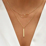 Collier rétro avec pendentif rond double | Or
