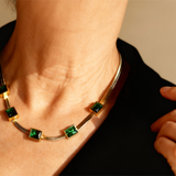 Collier rétro en zircon vert | Or