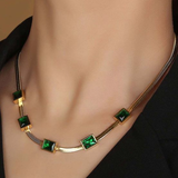 Collier rétro en zircon vert | Or