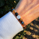 Bracelet "Force & Lumière" en Oeil de Tigre, Citrine, Hématite & Obsidienne
