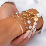 Ensemble de Bracelets Chic en Or - Serpent, Perles & Maillons | Or