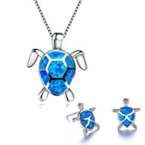 Ensemble de collier et boucles d'oreilles avec tortue de mer en opale et argent