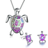 Ensemble de collier et boucles d'oreilles avec tortue de mer en opale et argent