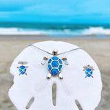 Ensemble de collier et boucles d'oreilles avec tortue de mer en opale et argent