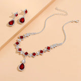 Ensemble de gouttes rouges – Collier et boucles d'oreilles pendantes