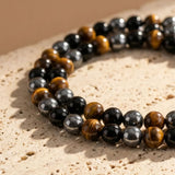 Collier "3 Protections" en Hématite, Obsidienne & Oeil de Tigre