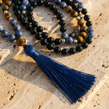 Collier Mala en Sodalite, Œil de Tigre & Onyx Noir