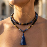 Collier Mala en Sodalite, Œil de Tigre & Onyx Noir