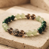 Bracelet "Chance & Protection" en Aventurine, Malachite & Quartz Fumé