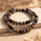 Collier "3 Protections" en Hématite, Obsidienne & Oeil de Tigre