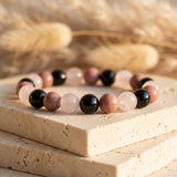Bracelet  "Accord Parfait" en Tourmaline noire, Rhodonite & Quartz rose