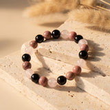 Bracelet  "Accord Parfait" en Tourmaline noire, Rhodonite & Quartz rose