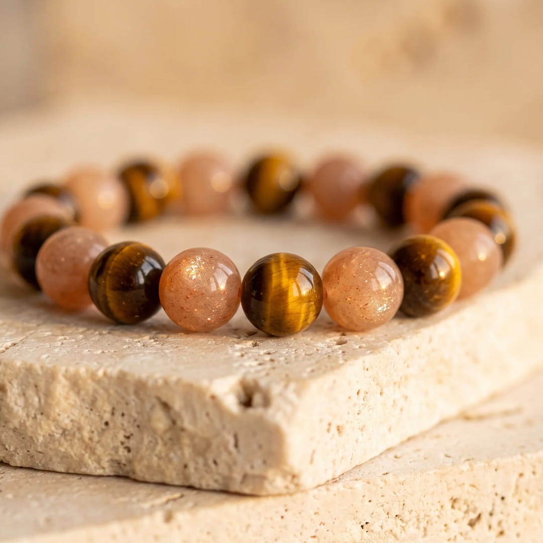 Bracelet "Élan Positif" Oeil de tigre & Pierre de Soleil