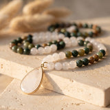 Collier Mala "Chemin de Lumière" en Agate Indienne & Quartz Blanc