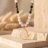 Collier Mala "Chemin de Lumière" en Agate Indienne & Quartz Blanc
