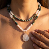 Collier Mala "Chemin de Lumière" en Agate Indienne & Quartz Blanc