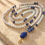 Collier Mala "Sérénité Bleue" en Lapis-Lazuli, Aigue-Marine & Howlite