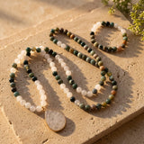 Collier Mala "Chemin de Lumière" en Agate Indienne & Quartz Blanc
