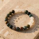 Collier Mala "Chemin de Lumière" en Agate Indienne & Quartz Blanc