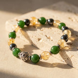 Bracelet "Symboles de Chance" en Jade, Citrine & Hématite