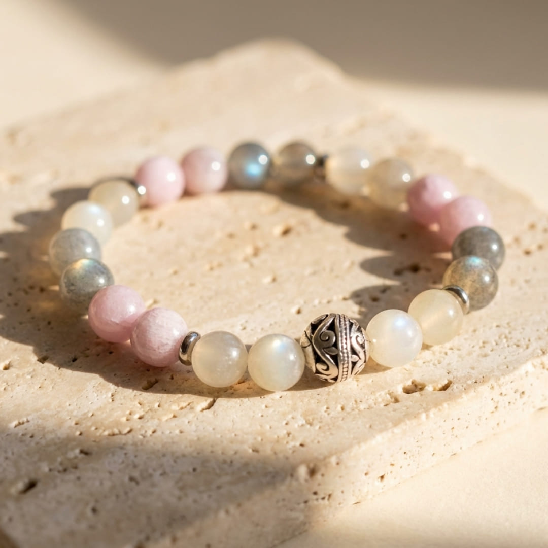 Bracelet "Douceur Féminine" en Labradorite, Pierre de Lune & Kunzite