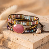 Bracelet Wrap "Douceur du Coeur" en Rhodochrosite