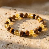 Bracelet "Protection & Prospérité" en Oeil de Tigre, Citrine & Jaspe Paysage