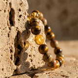 Bracelet "Protection & Prospérité" en Oeil de Tigre, Citrine & Jaspe Paysage