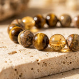 Bracelet "Protection & Prospérité" en Oeil de Tigre, Citrine & Jaspe Paysage
