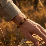 Bracelet "Protection & Prospérité" en Oeil de Tigre, Citrine & Jaspe Paysage