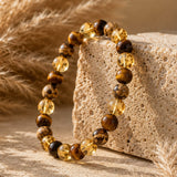 Bracelet "Protection & Prospérité" en Oeil de Tigre, Citrine & Jaspe Paysage