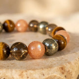 Bracelet "Énergie Solaire" en Quartz Fumé, Oeil de Tigre & Quartz Rutile Doré