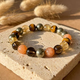 Bracelet "Énergie Solaire" en Quartz Fumé, Oeil de Tigre & Quartz Rutile Doré
