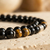 Collier "Bouclier de Sagesse" en Obsidienne Noire & Oeil de Tigre
