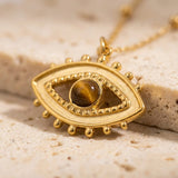 Collier "Mauvais Oeil" en Oeil de Tigre