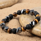 Bracelet Triple Protection en Pierre de Lave, Oeil de Tigre & Hématite