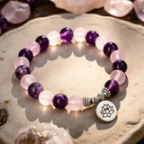 Bracelet "Amour & Spiritualité" en Améthyste & Quartz Rose