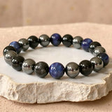 Bracelet "Cap Assuré" en Hématite, Tourmaline Noire & Oeil de Tigre Bleu