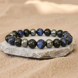 Bracelet "Cap Assuré" en Hématite, Tourmaline Noire & Oeil de Tigre Bleu