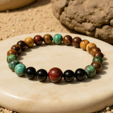 Bracelet "Energies Protectrices" en Oeil de Tigre, Oeil de Taureau, Turquoise Africaine & Onyx