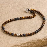 Collier "Énergie Terre & Feu" en Pierre de Lave & Oeil de Tigre